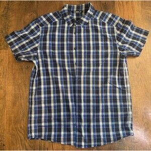 Arcteryx Men's Blue Black Plaid Short Sleeve Button Down Shirt Brohm Large
